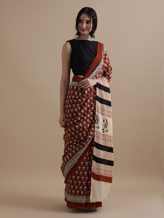 Hand Printed Cotton MulMul Saree
