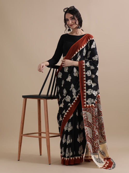 Hand Printed Cotton MulMul Saree