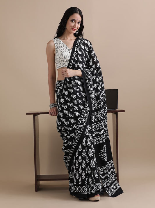 Hand Printed Cotton MulMul Saree