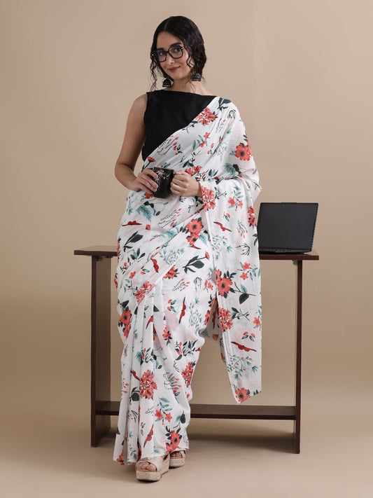 Hand Printed Cotton MulMul Saree