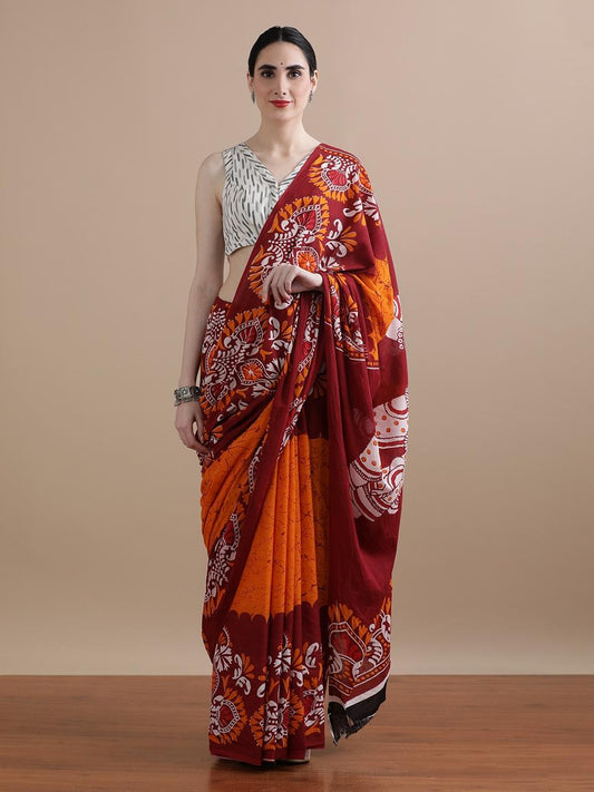 Hand Printed Cotton MulMul Saree