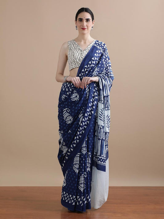 Hand Printed Cotton MulMul Saree