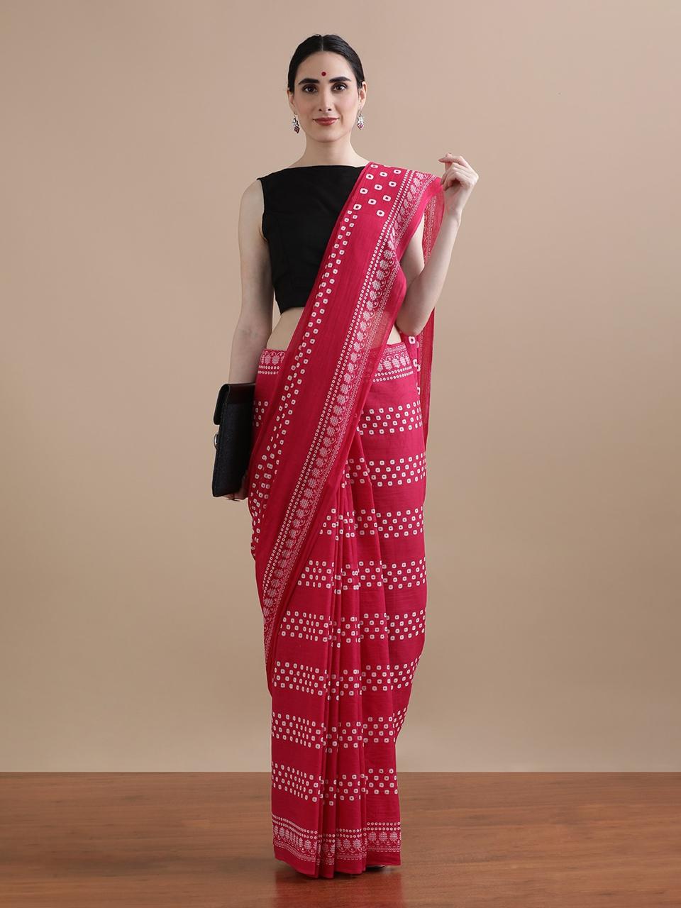 Hand Printed Cotton MulMul Saree