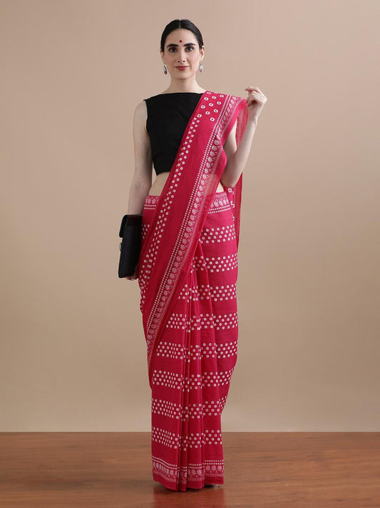 Hand Printed Cotton MulMul Saree