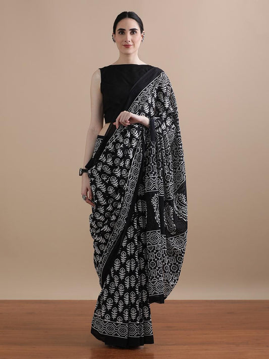 Hand Printed Cotton MulMul Saree