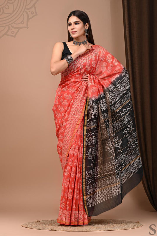 Hand Block Printed Chanderi silk Saree
