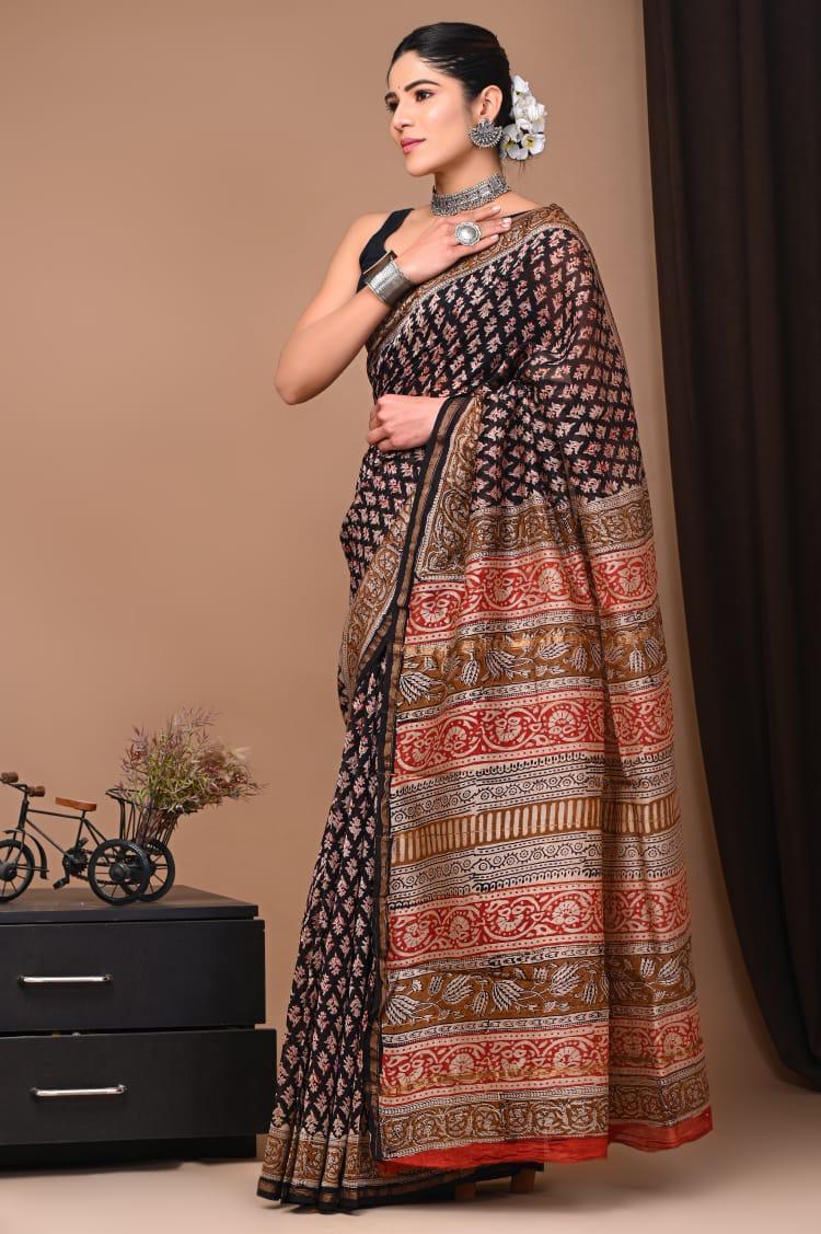 Hand Block Printed Chanderi silk Saree