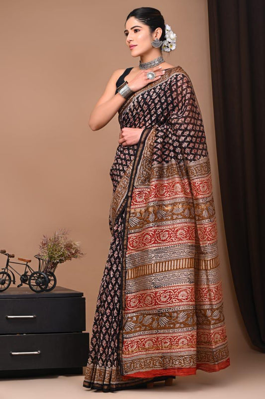 Hand Block Printed Chanderi silk Saree