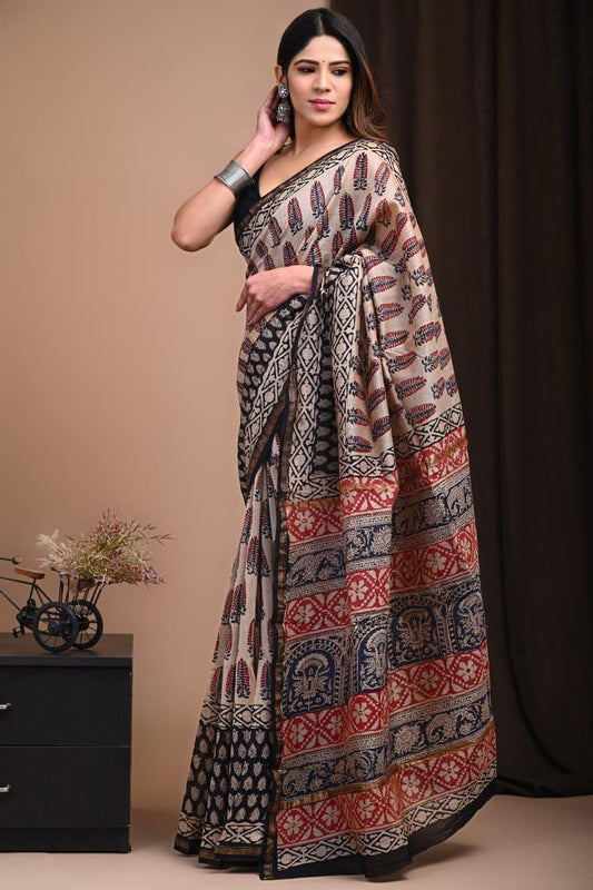 Hand Block Printed Chanderi silk Saree