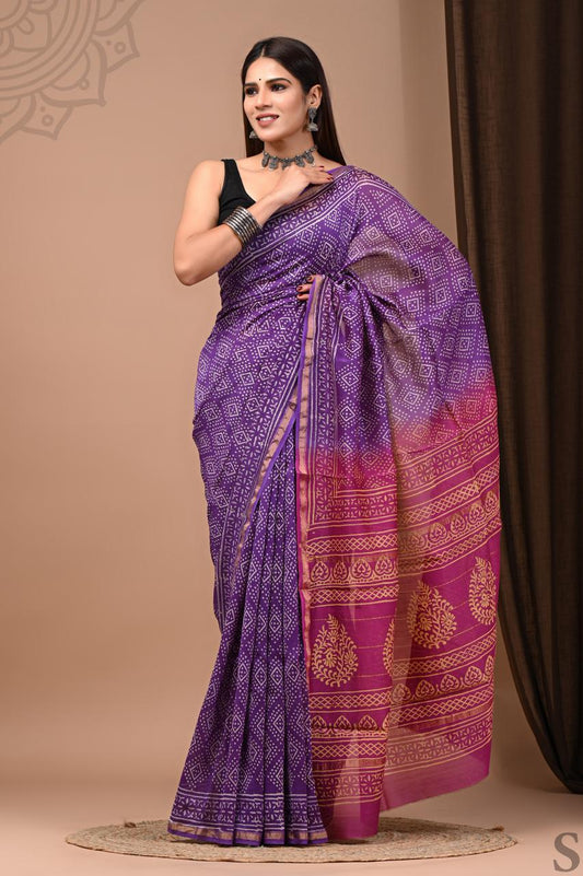 Hand Block Printed Chanderi silk Saree