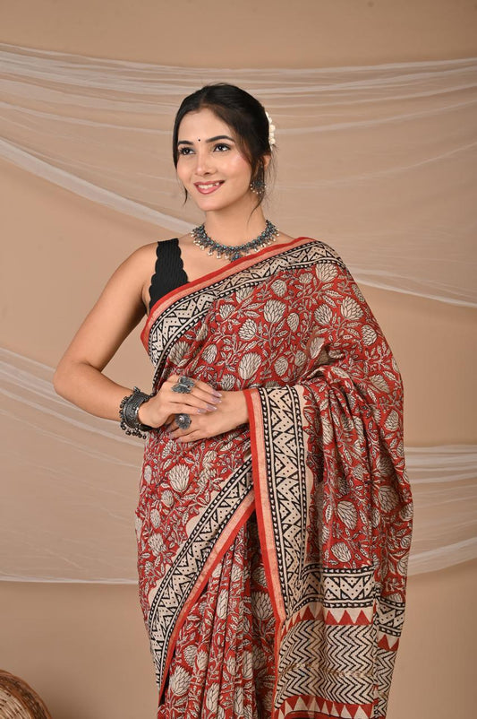 Hand Block Printed Chanderi silk Saree