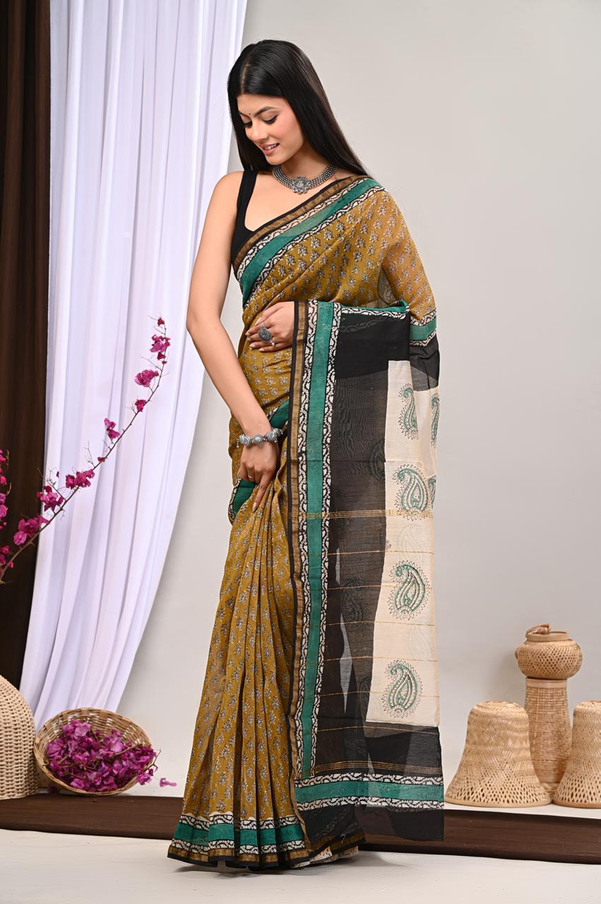 Hand Block Printed Chanderi silk Saree