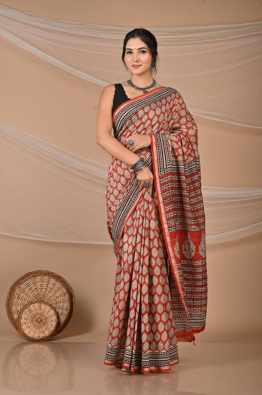 Hand Block Printed Chanderi silk Saree