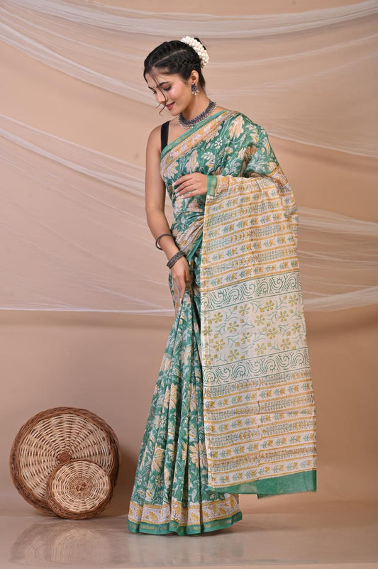 Hand Block Printed Chanderi silk Saree