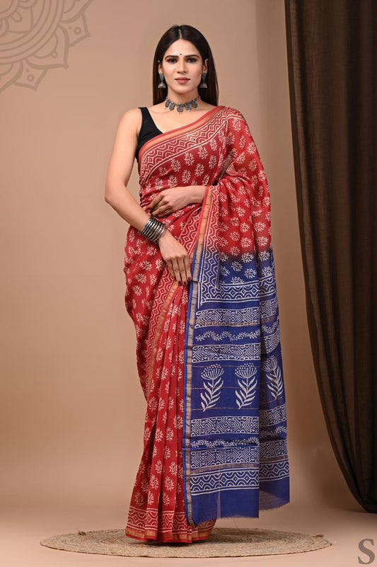 Hand Block Printed Chanderi silk Saree
