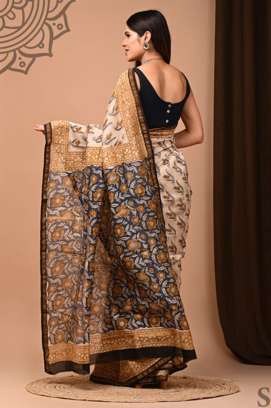 Hand Block Printed Chanderi silk Saree