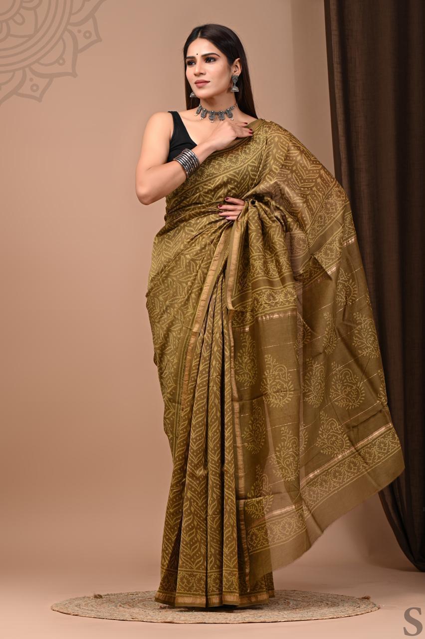 Hand Block Printed Chanderi silk Saree
