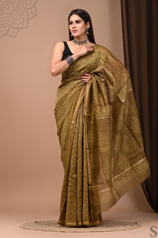 Hand Block Printed Chanderi silk Saree