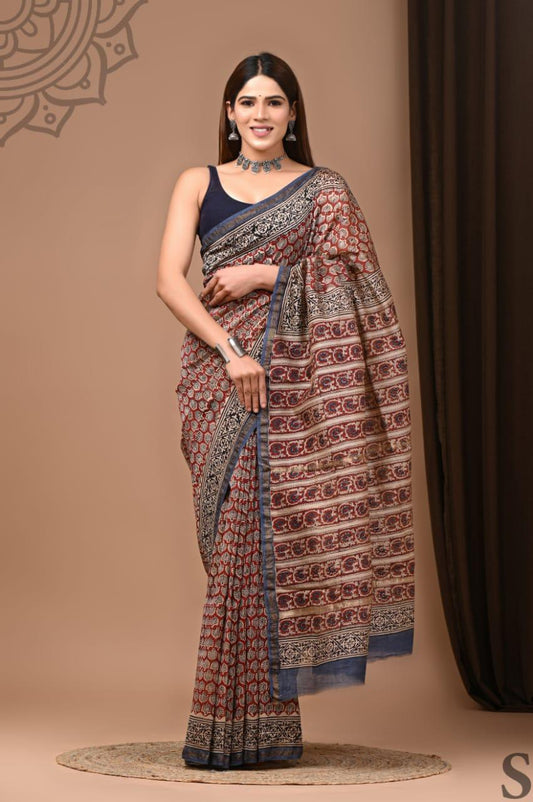 Hand Block Printed Chanderi silk Saree