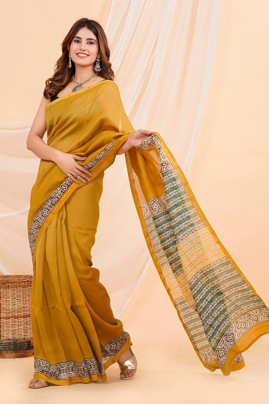 Hand Block Printed Chanderi silk Saree