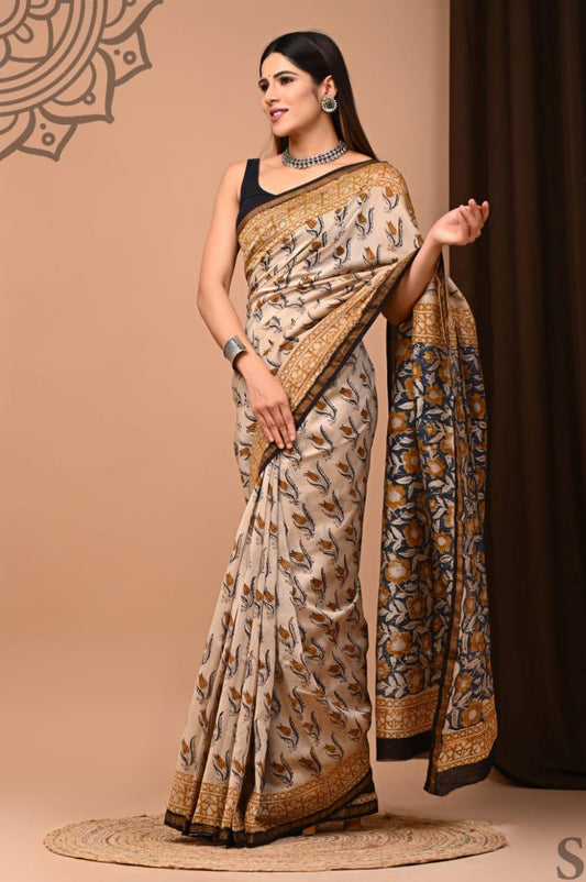 Hand Block Printed Chanderi silk Saree