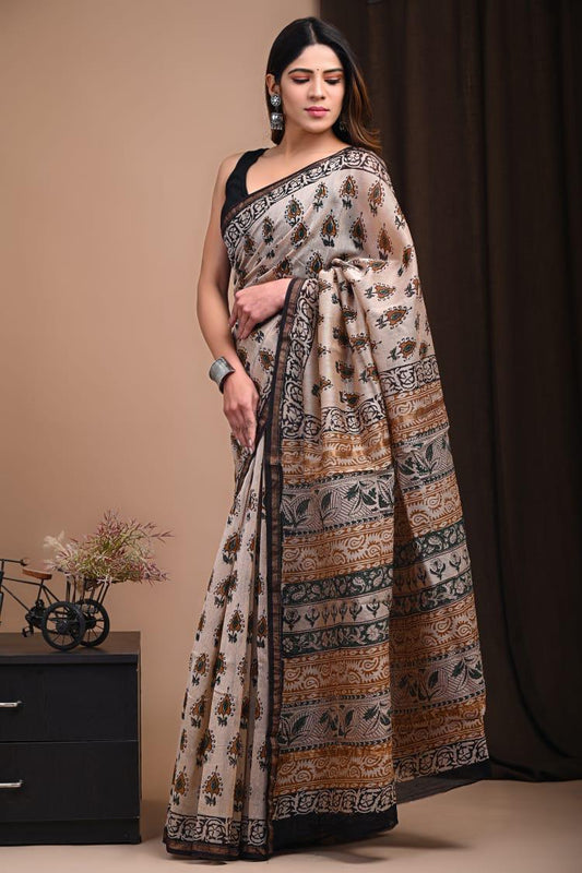 Hand Block Printed Chanderi silk Saree