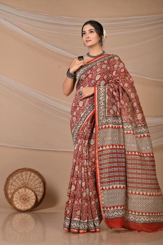 Hand Block Printed Chanderi silk Saree
