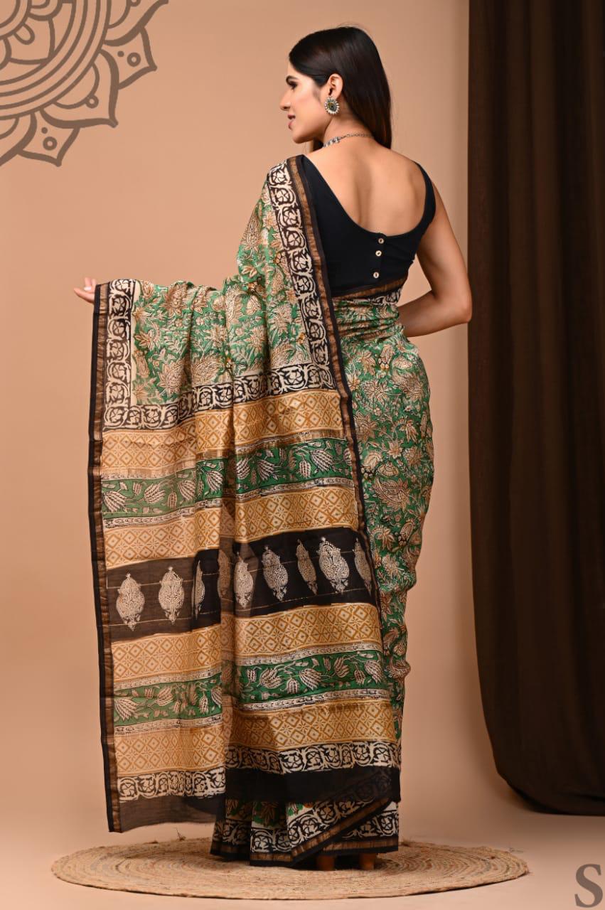 Hand Block Printed Chanderi silk Saree