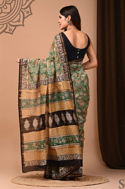 Hand Block Printed Chanderi silk Saree