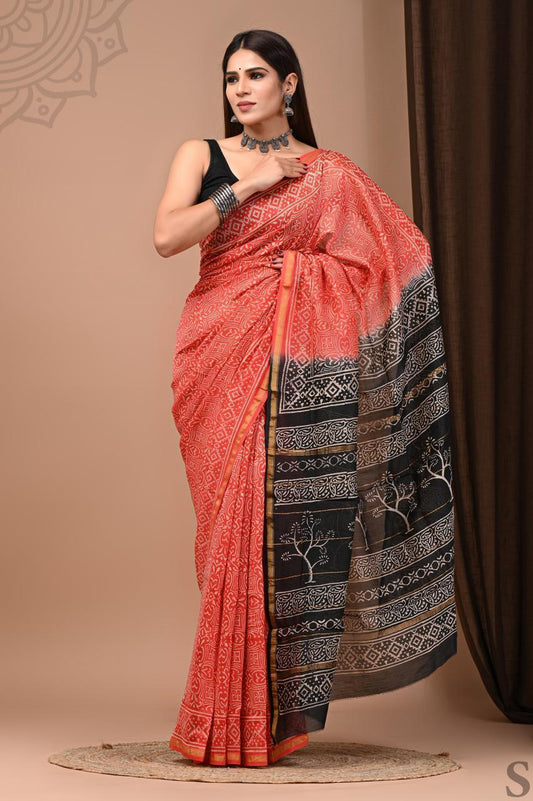 Hand Block Printed Chanderi silk Saree