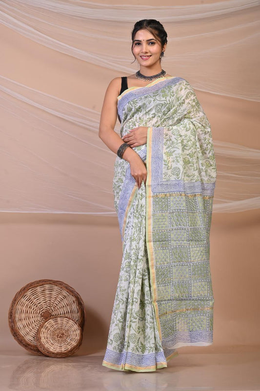 Hand Block Printed Chanderi silk Saree