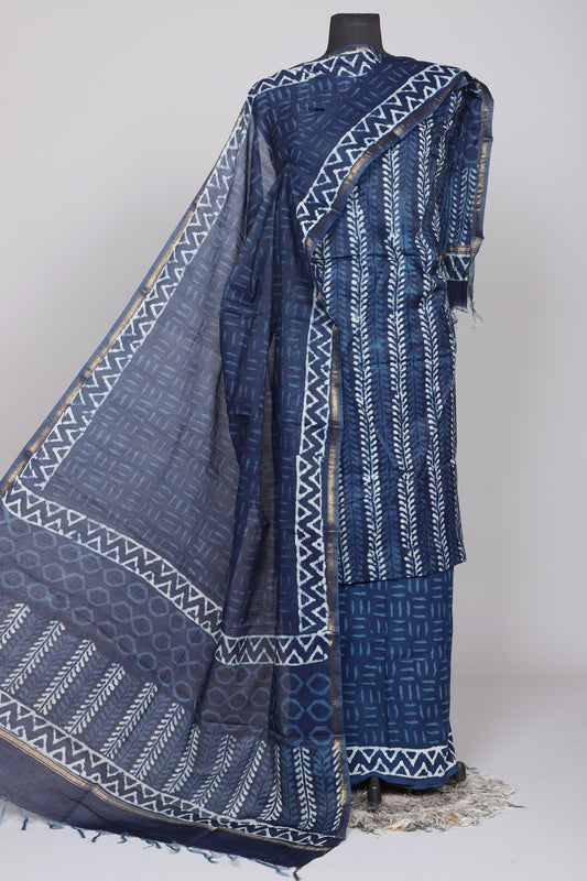 Hand Block Printed Chanderi Silk Suit