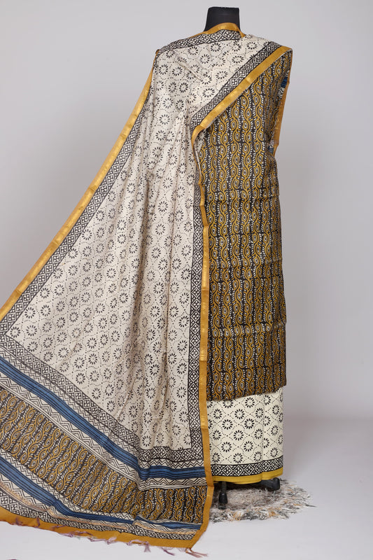 Hand Block Printed Chanderi Silk Suit