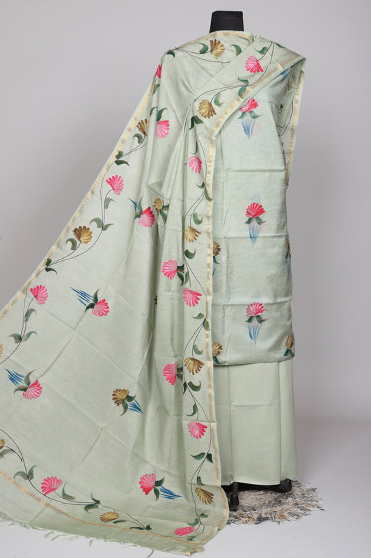 Hand Block Printed Chanderi Silk Suit