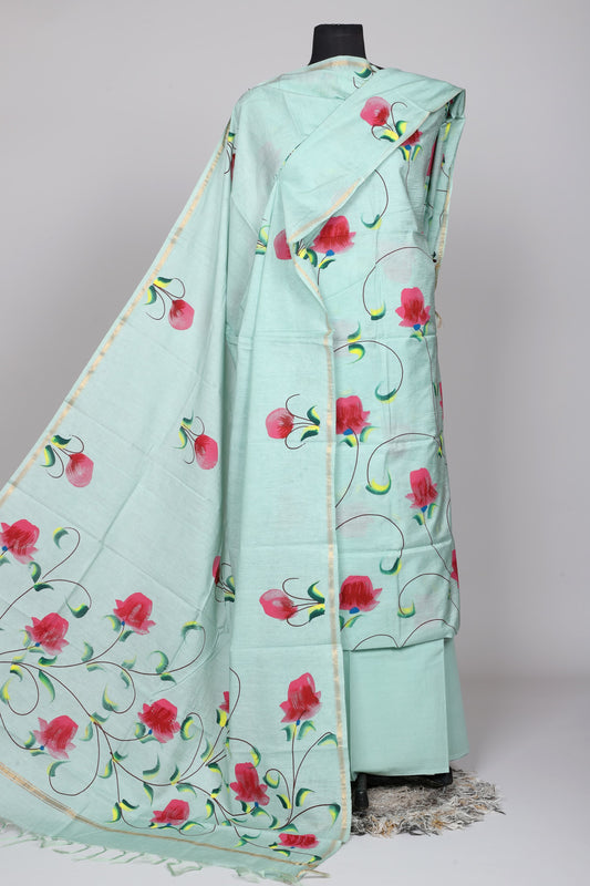 Hand Block Printed Chanderi Silk Suit
