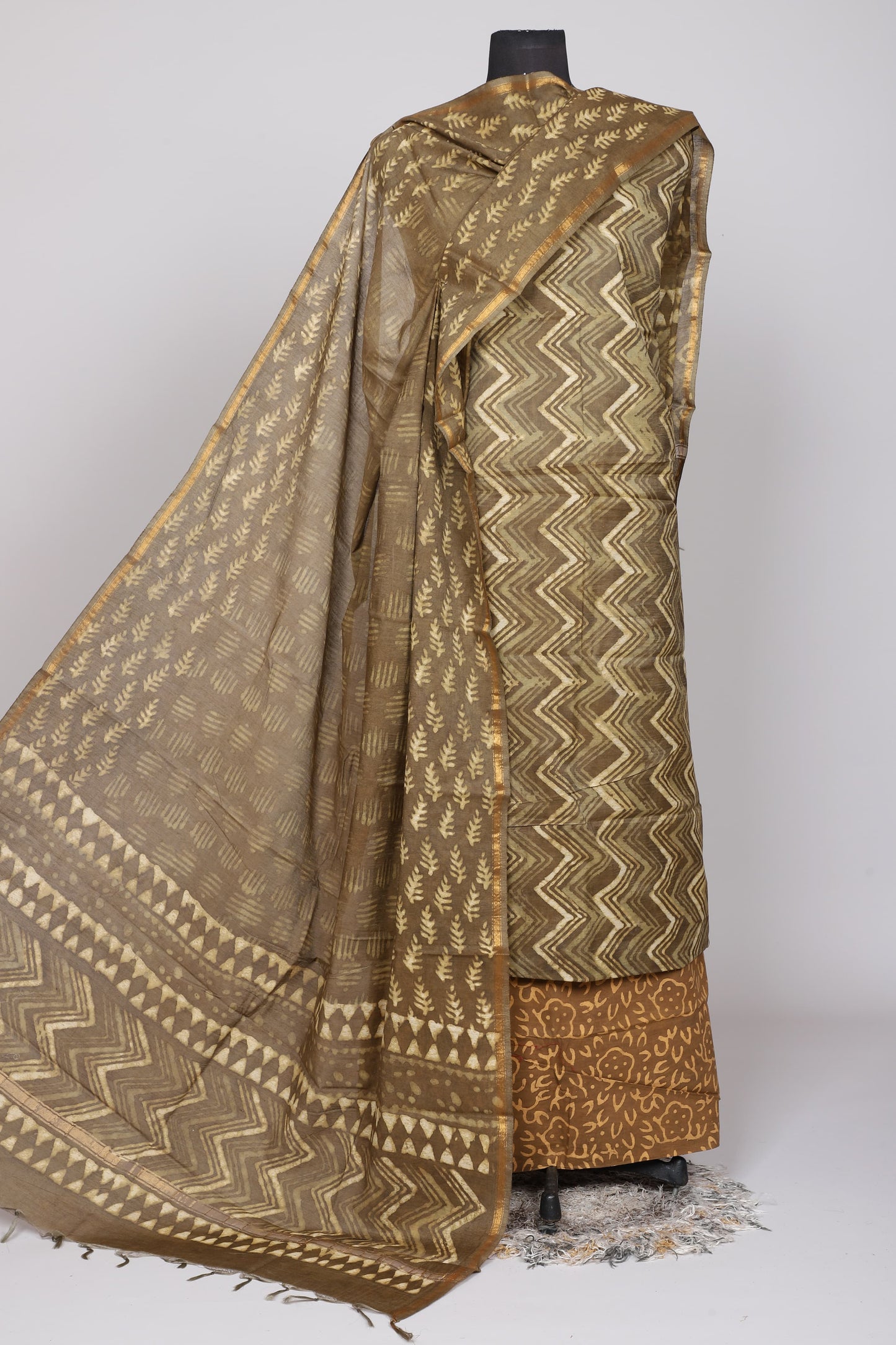 Hand Block Printed Chanderi Silk Suit