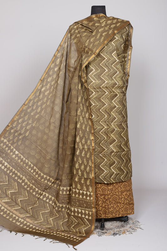 Hand Block Printed Chanderi Silk Suit