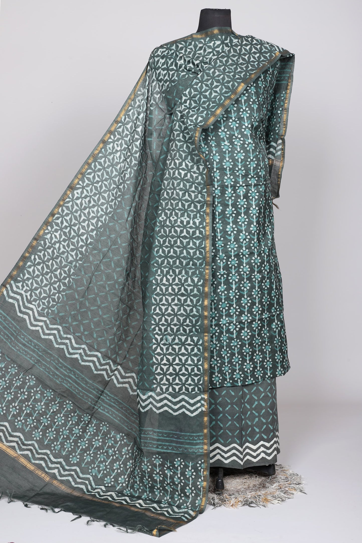 Hand Block Printed Chanderi Silk Suit