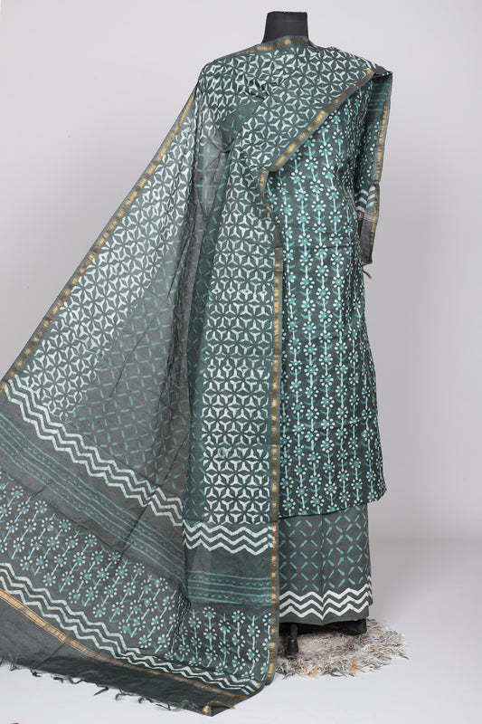 Hand Block Printed Chanderi Silk Suit