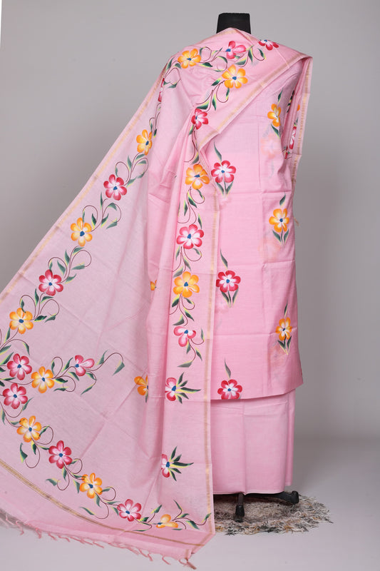 Hand Block Printed Chanderi Silk Suit