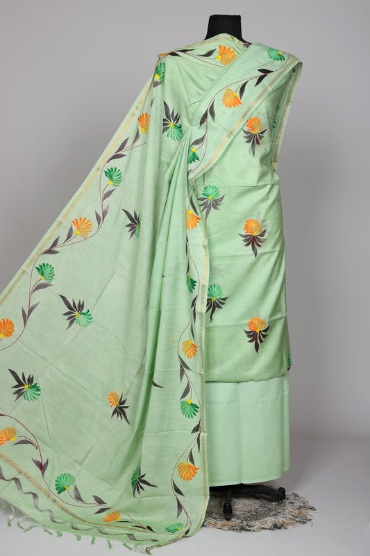 Hand Block Printed Chanderi Silk Suit