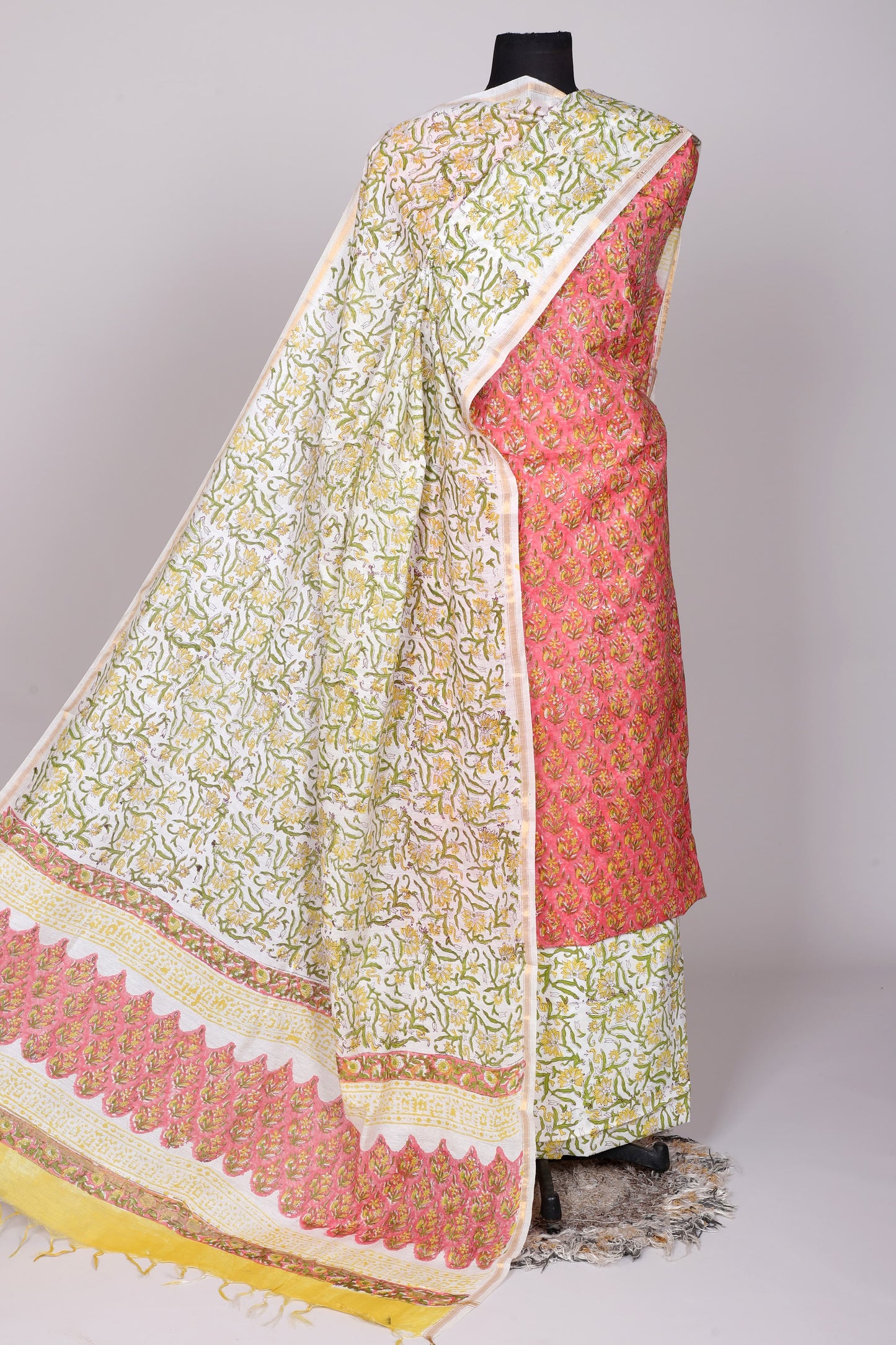 Hand Block Printed Chanderi Silk Suit