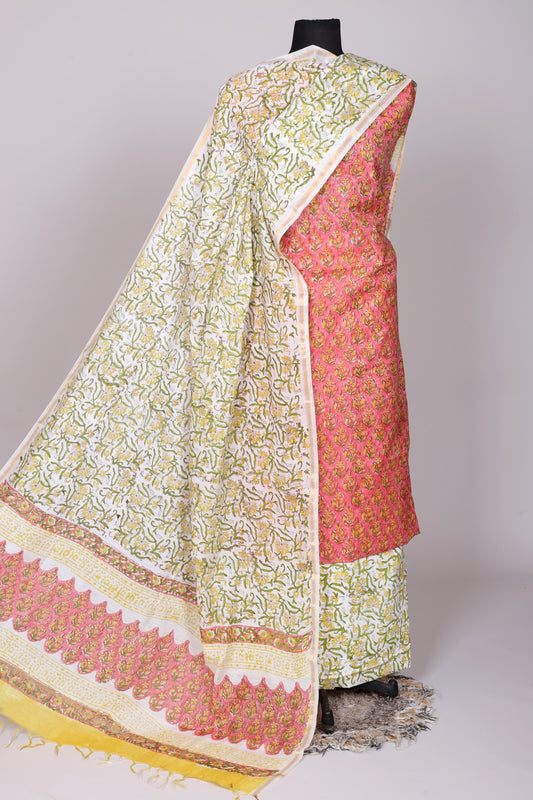 Hand Block Printed Chanderi Silk Suit