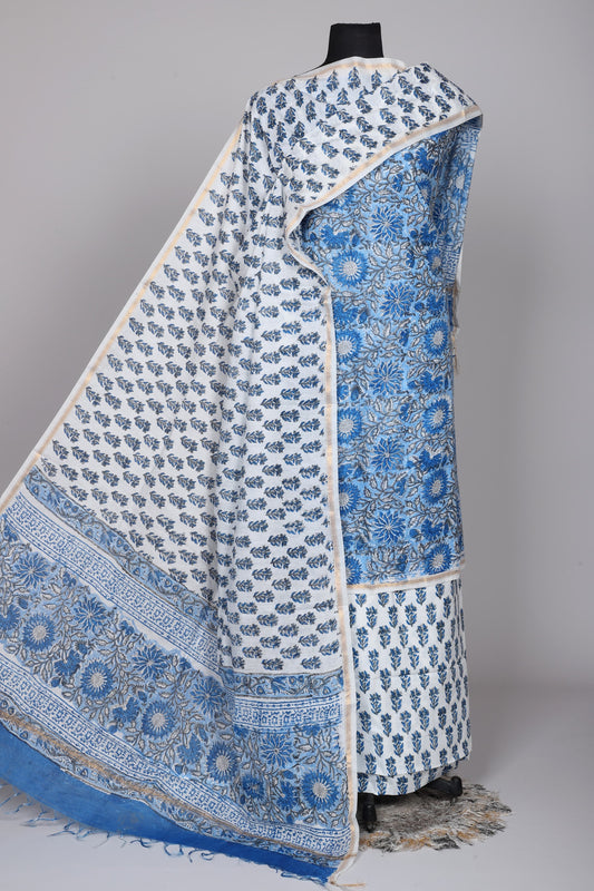Hand Block Printed Chanderi Silk Suit