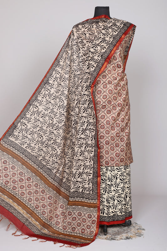 Hand Block Printed Chanderi Silk Suit