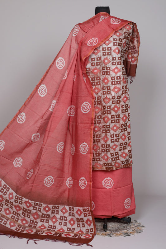 Hand Block Printed Chanderi Silk Suit