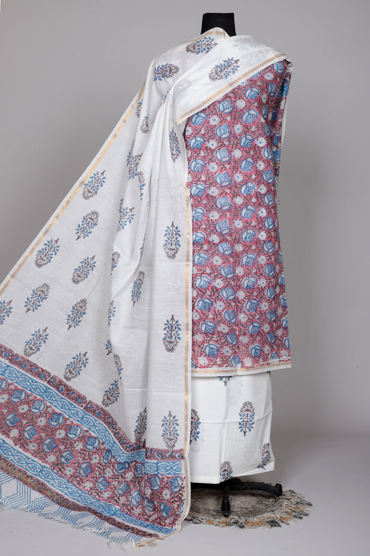 Hand Block Printed Chanderi Silk Suit