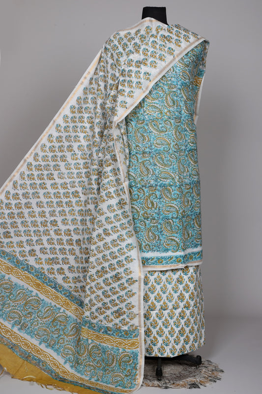 Hand Block Printed Chanderi Silk Suit
