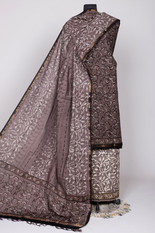 Hand Block Printed Chanderi Silk Suit