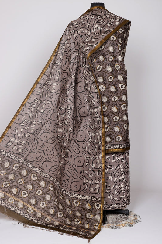 Hand Block Printed Chanderi Silk Suit